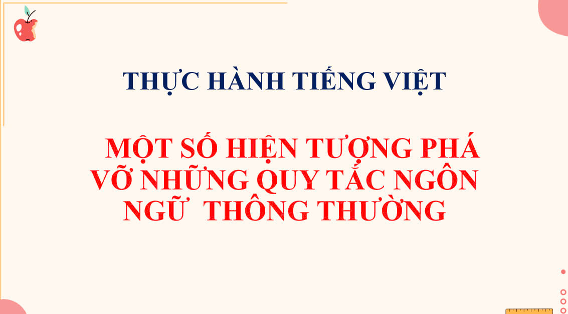 BÀI GIẢNG MỘT SỐ HIỆN TƯỢNG PHÁ VỠ NHỮNG QUY TẮC NGÔN NGỮ THÔNG THƯỜNG